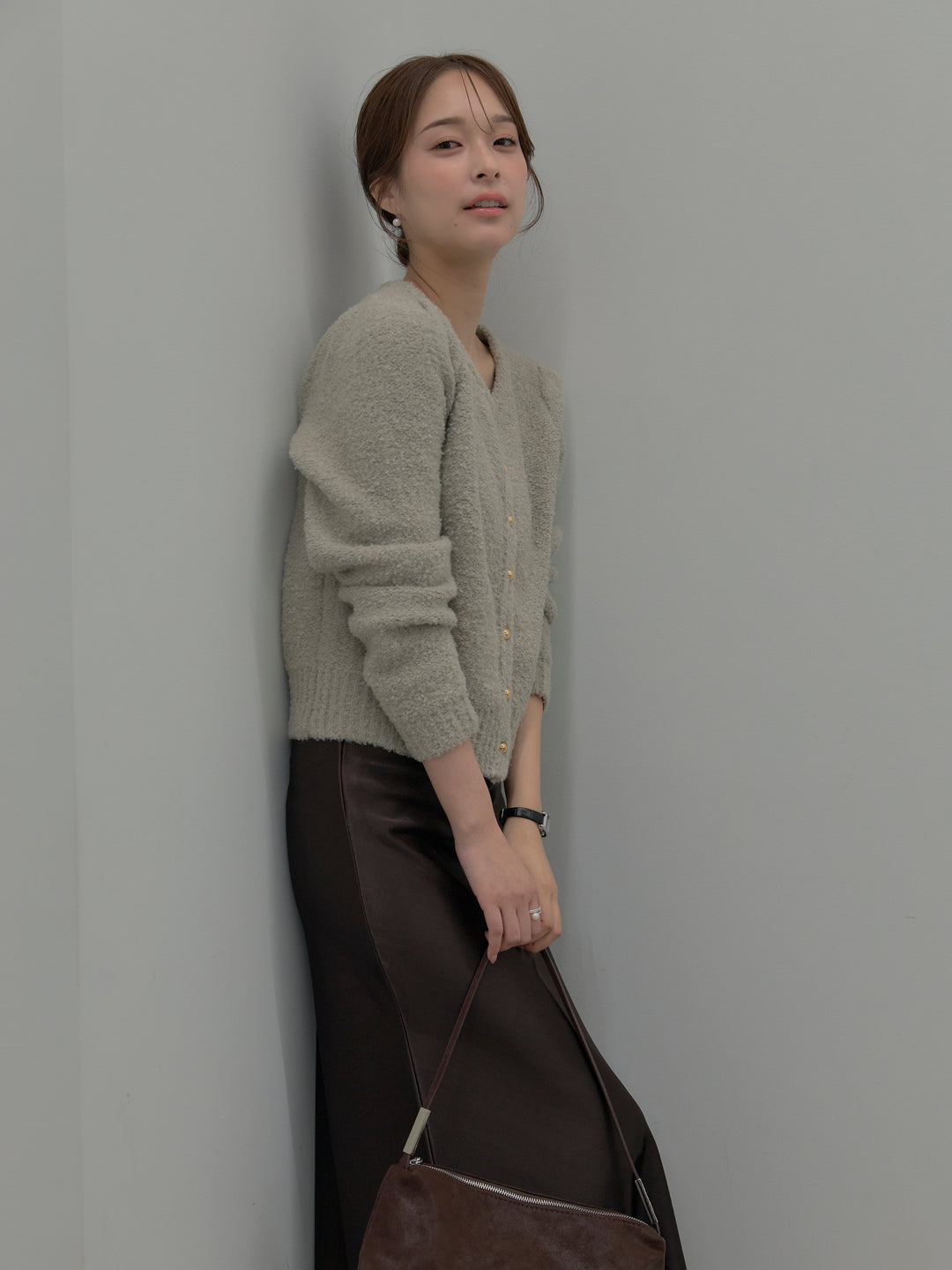 プードルニットパフスリーブカーディガン