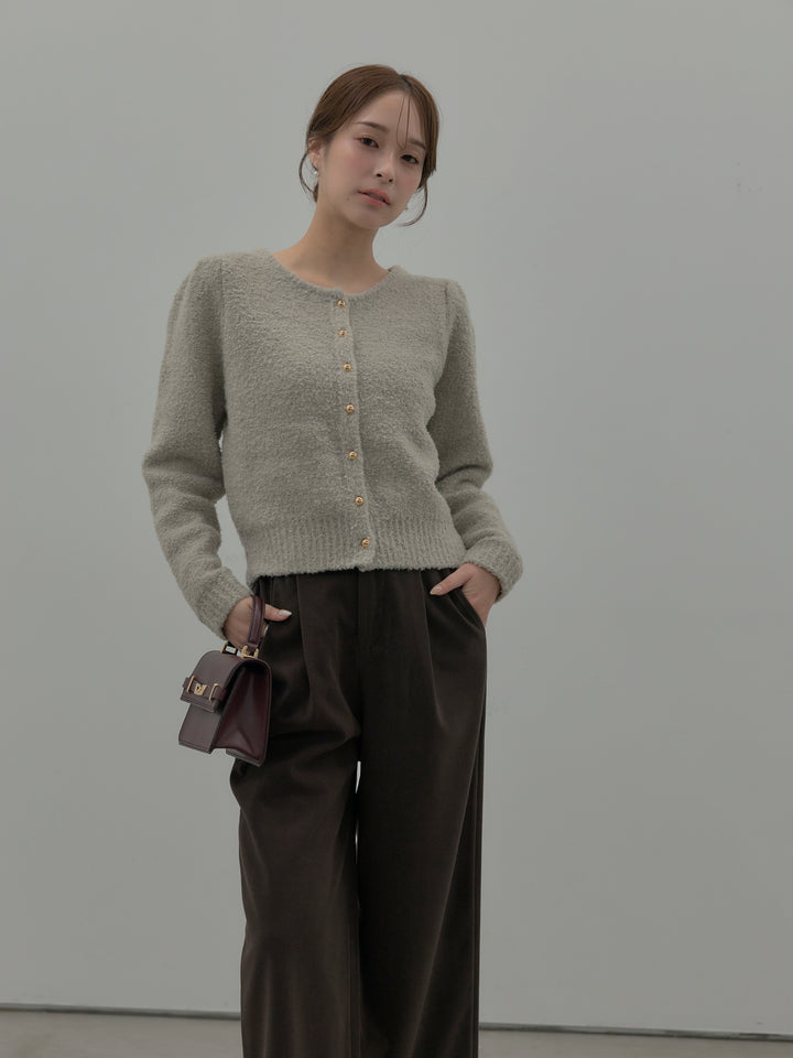 【SET】プードルニットパフスリーブカーディガン+ナローAラインサテンスカート(2set)