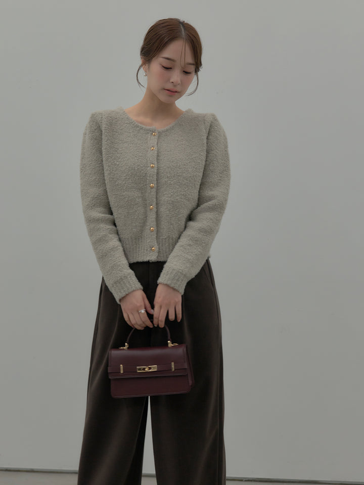 【SET】プードルニットパフスリーブカーディガン+ナローAラインサテンスカート(2set)