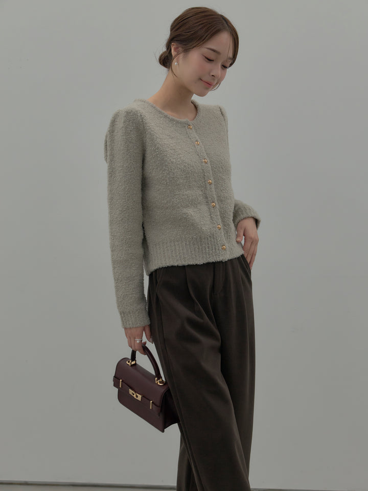 【SET】プードルニットパフスリーブカーディガン+ナローAラインサテンスカート(2set)