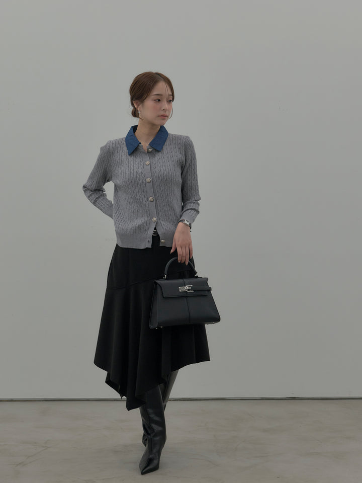 デニム襟アンティークボタンニットトップス