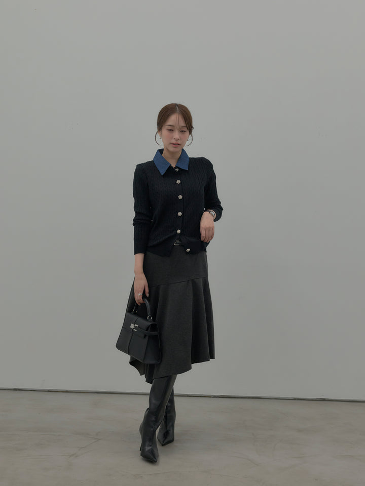 ミディ丈アシンメトリーフレアスカート