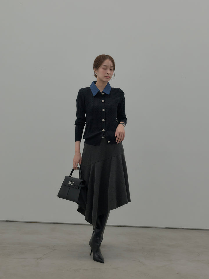 ミディ丈アシンメトリーフレアスカート