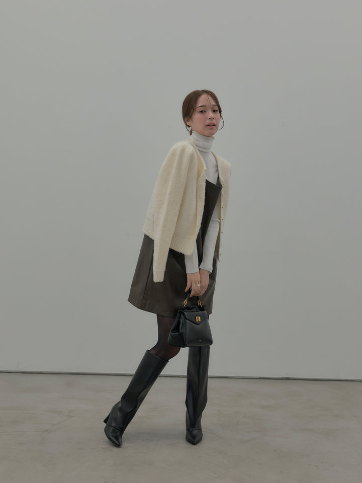 【SET】レザーキャミソールワンピース+ベーシックリブタートルネック(2set)