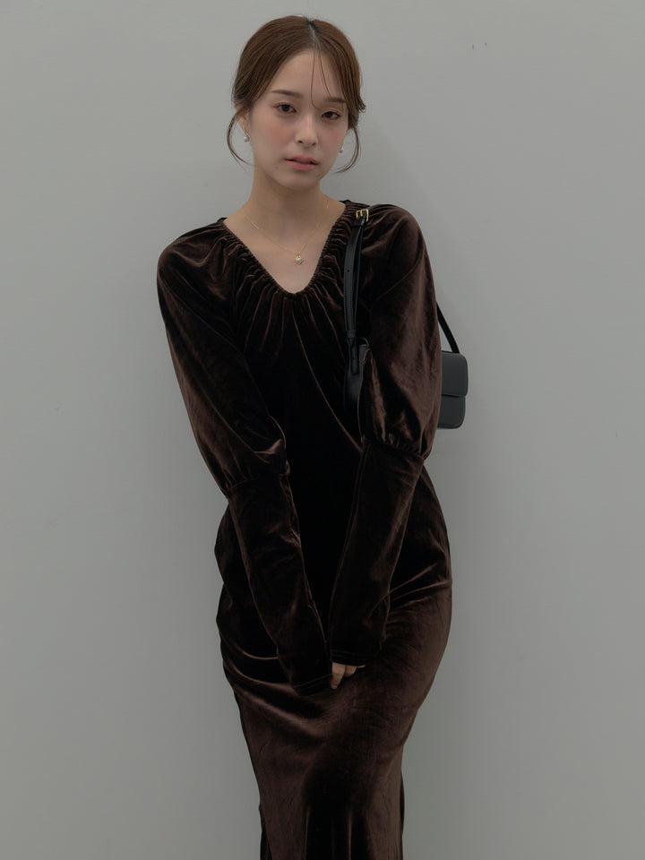 リッチベロアギャザーロングドレス