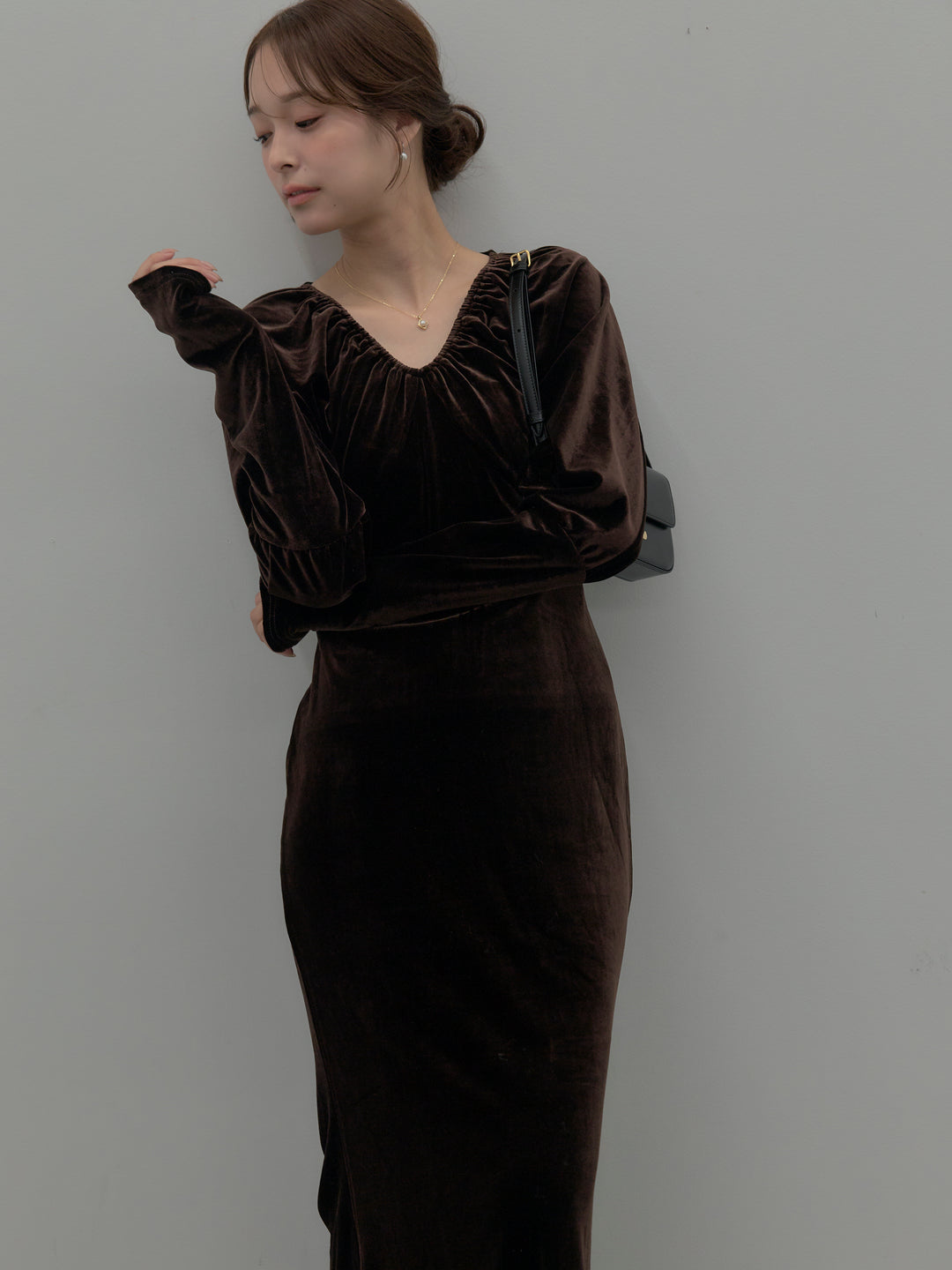 リッチベロアギャザーロングドレス