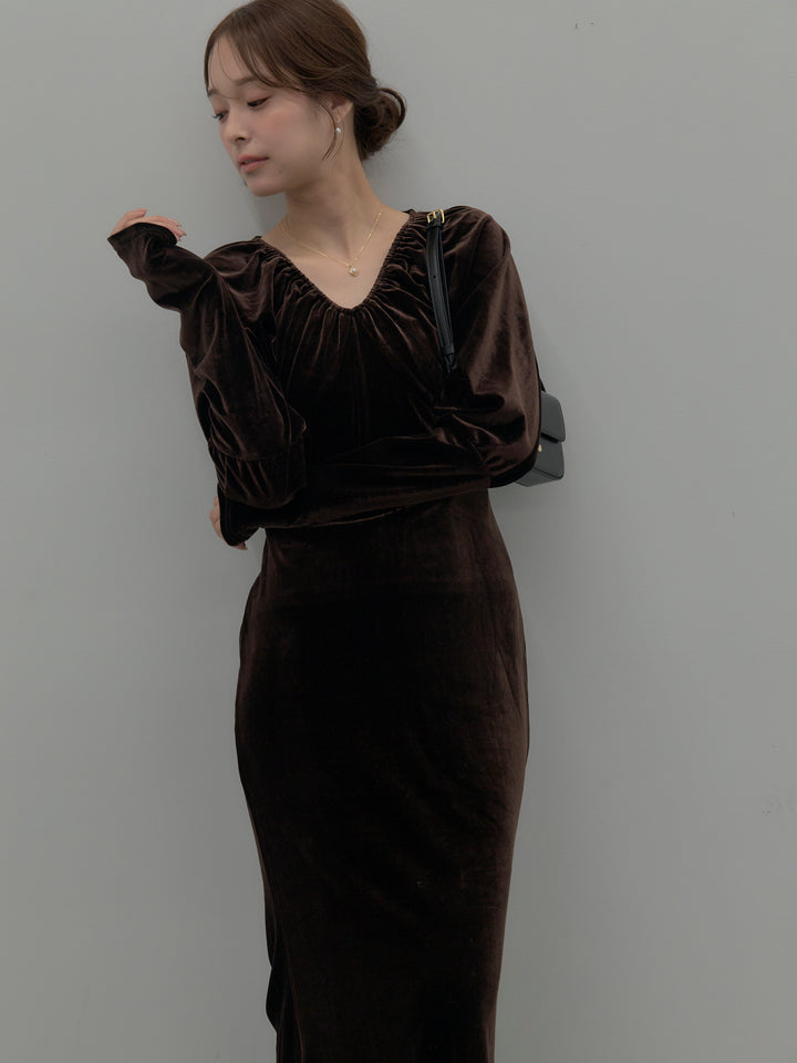 リッチベロアギャザーロングドレス