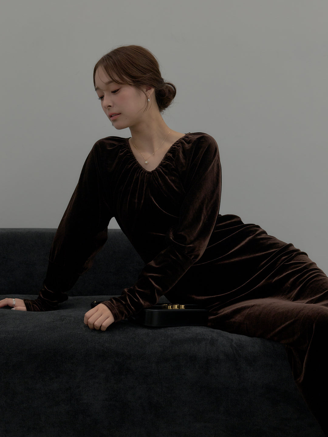 リッチベロアギャザーロングドレス