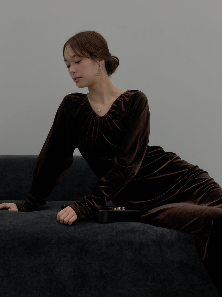 リッチベロアギャザーロングドレス