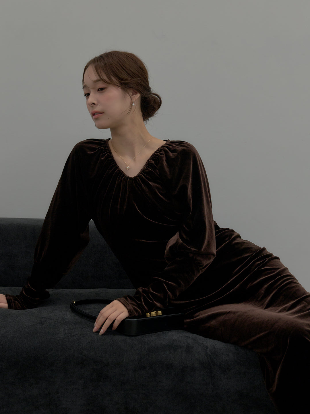 リッチベロアギャザーロングドレス