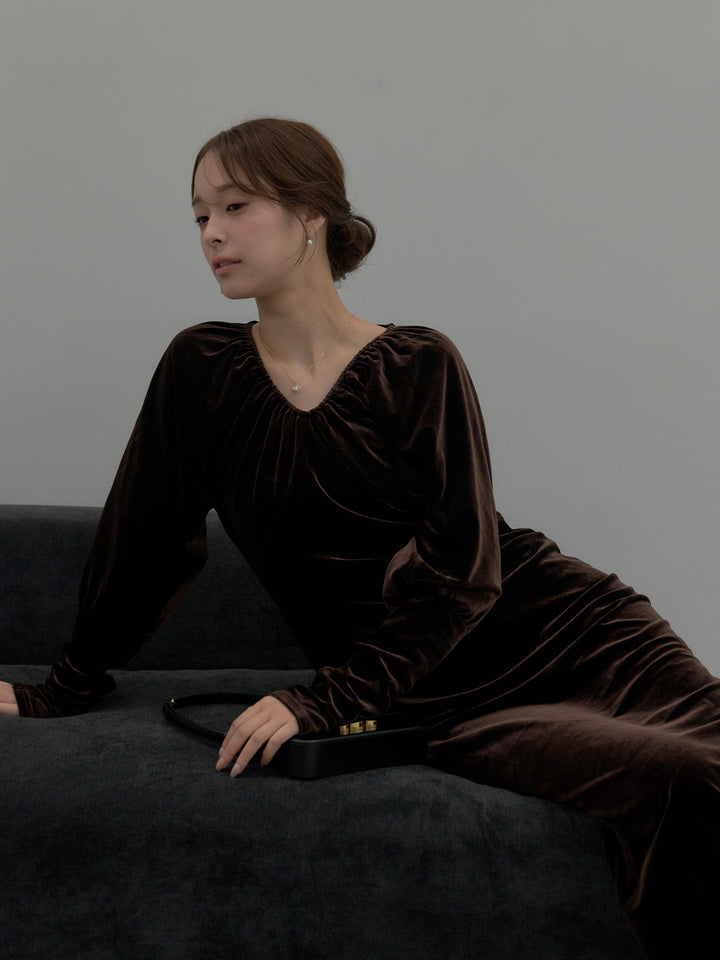 リッチベロアギャザーロングドレス