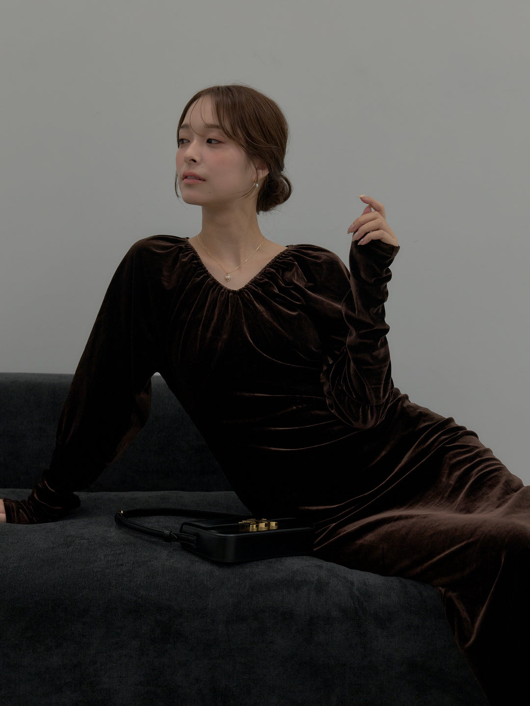 リッチベロアギャザーロングドレス