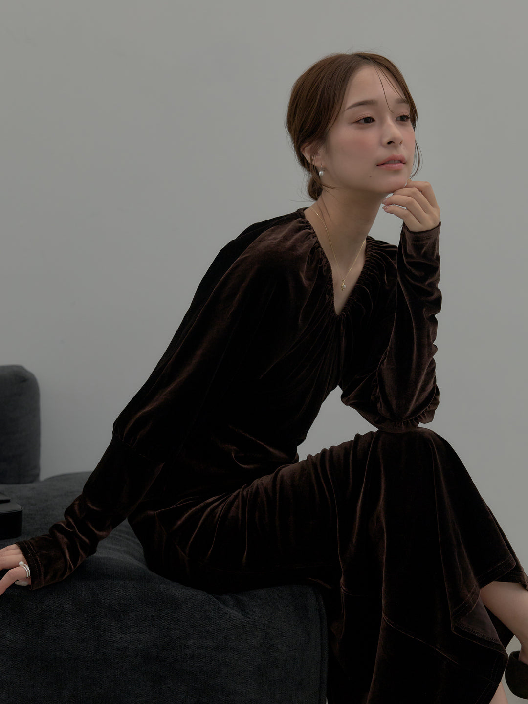 リッチベロアギャザーロングドレス