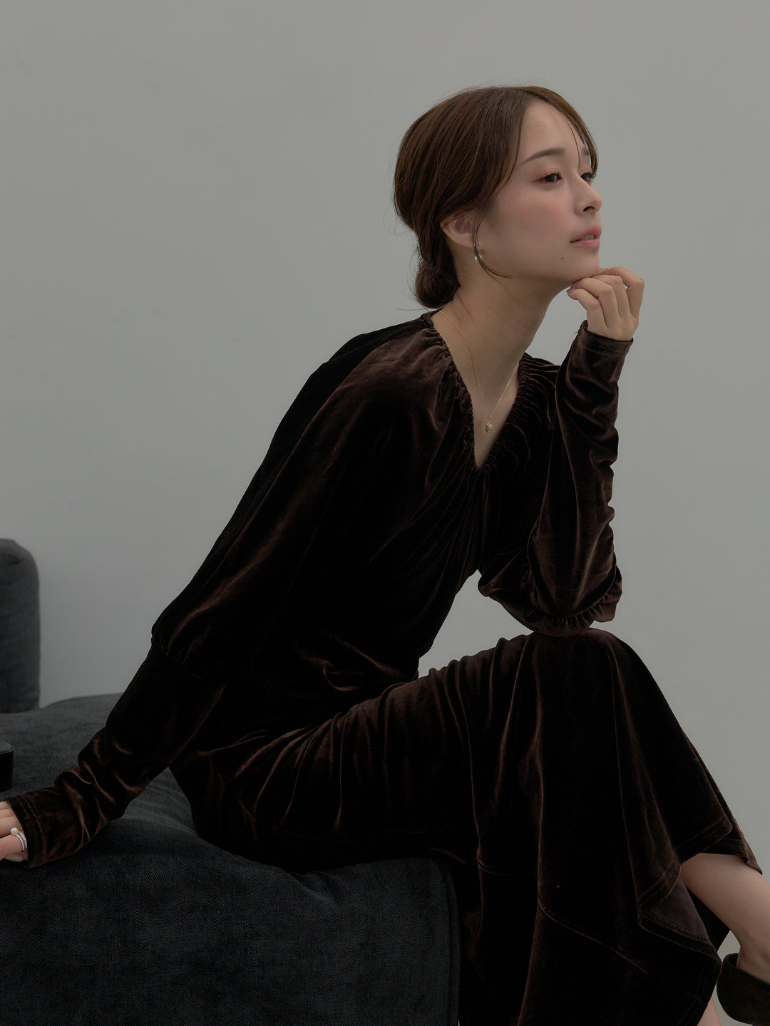 リッチベロアギャザーロングドレス