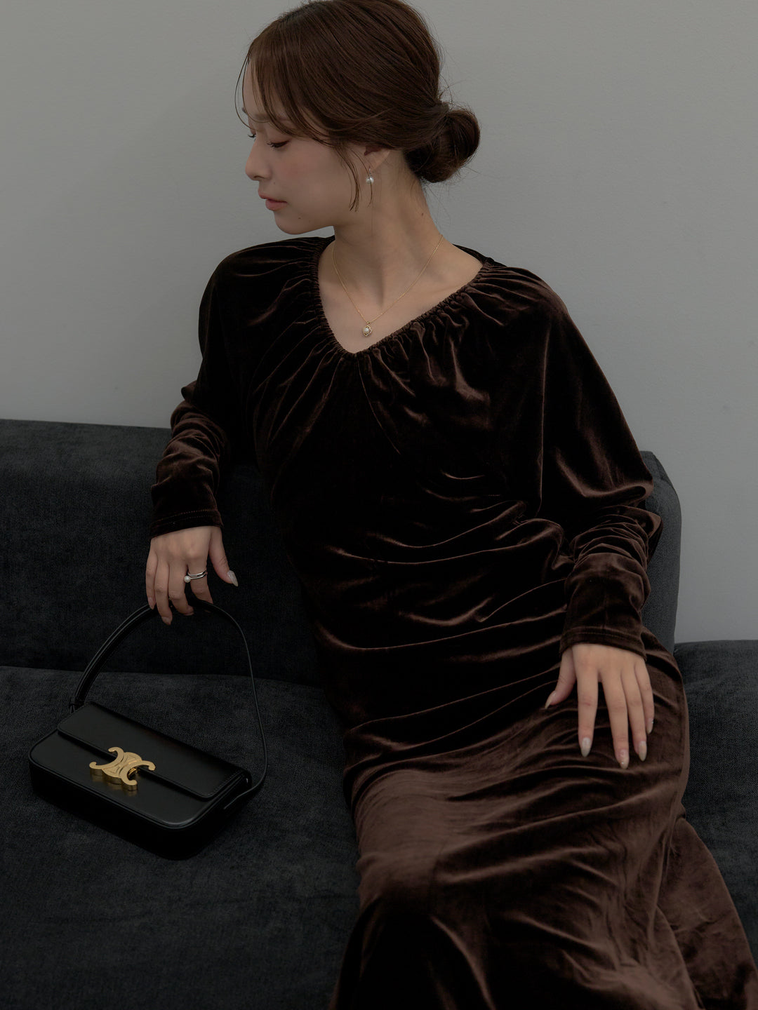 リッチベロアギャザーロングドレス