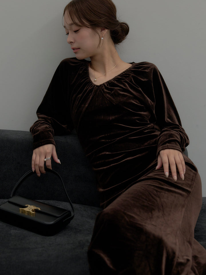 リッチベロアギャザーロングドレス