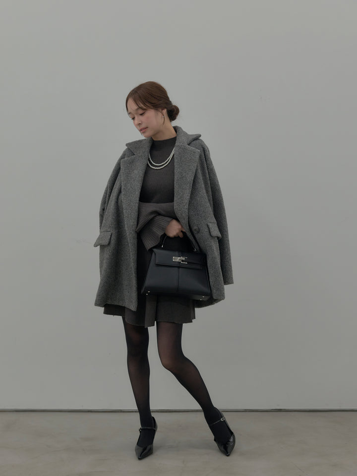 プチネックリブニットフレアミニワンピース