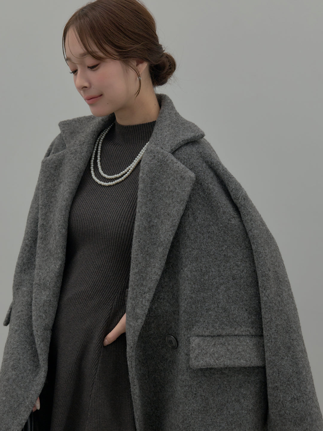 プチネックリブニットフレアミニワンピース