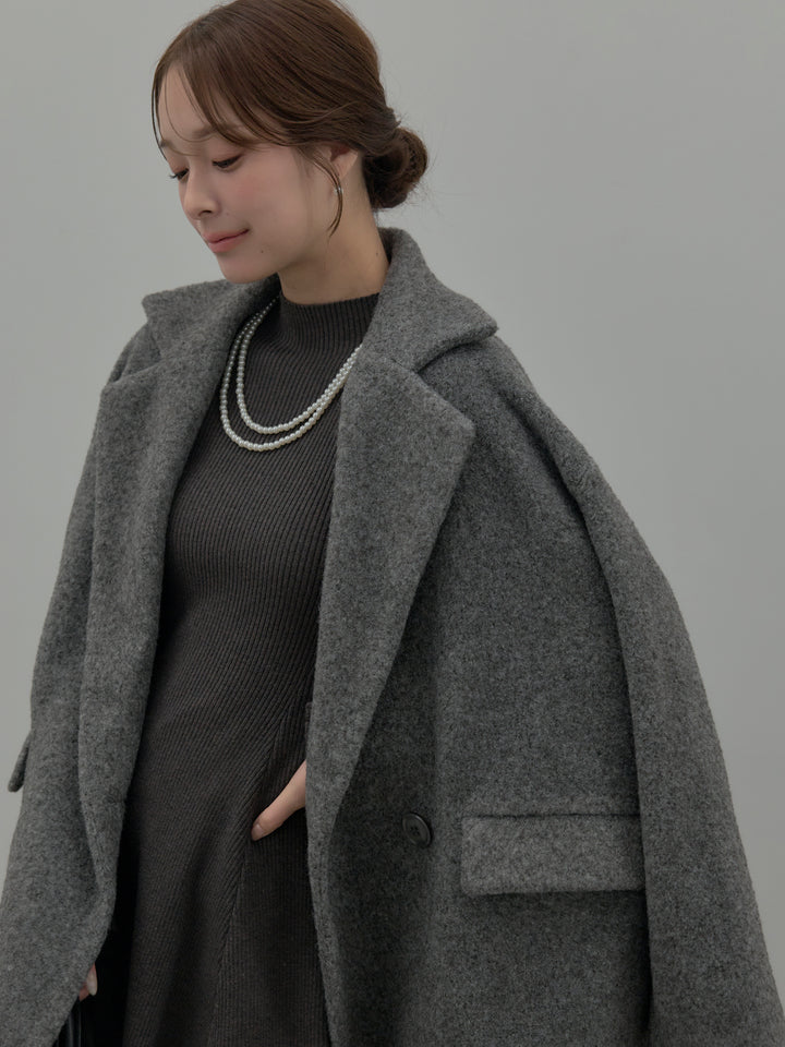 プチネックリブニットフレアミニワンピース