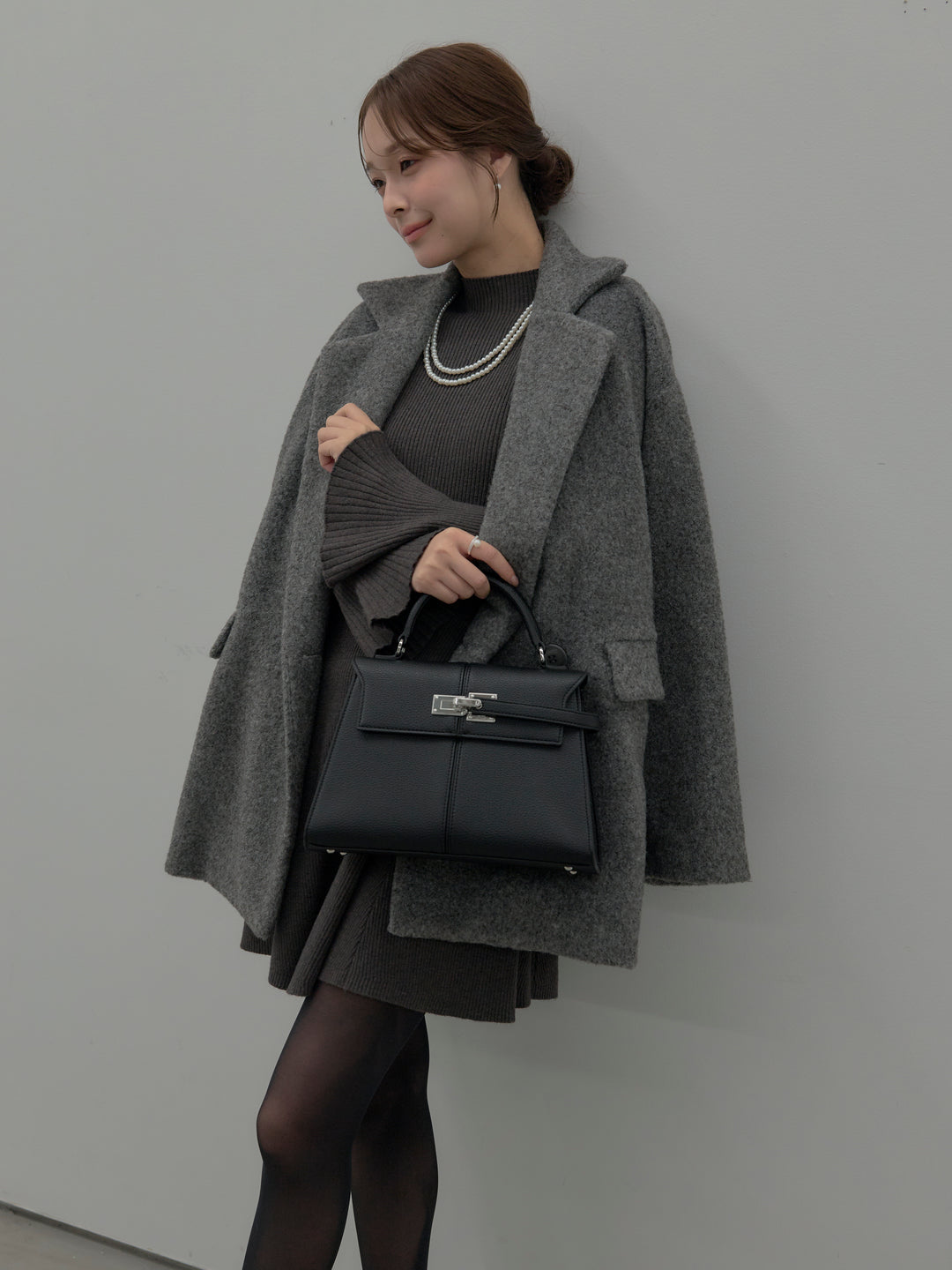 プチネックリブニットフレアミニワンピース