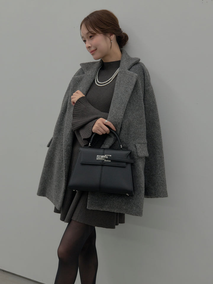 プチネックリブニットフレアミニワンピース