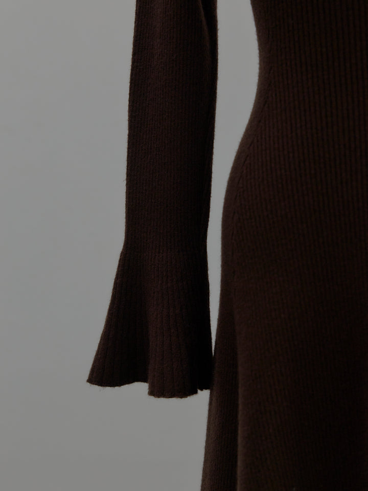 プチネックリブニットフレアミニワンピース