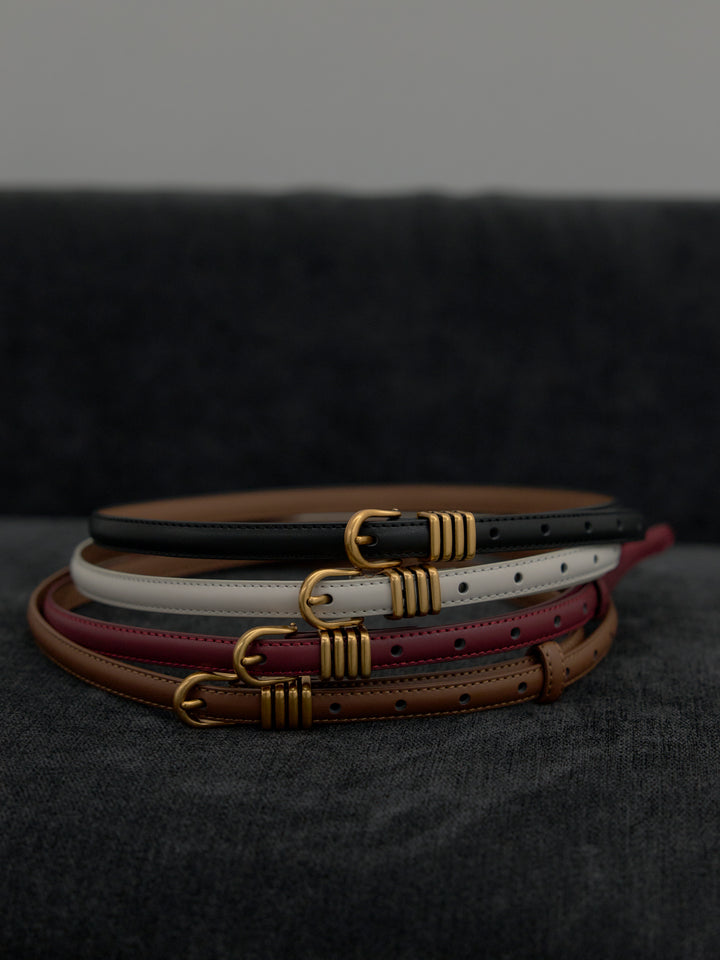 【SET】ベーシックゴールドミニバックルベルト+クロコ調エンボスミニバックルベルト(2set)