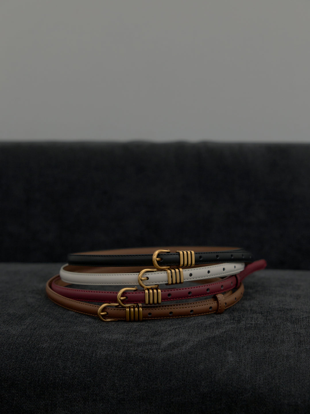 【SET】ベーシックゴールドミニバックルベルト+クロコ調エンボスミニバックルベルト(2set)