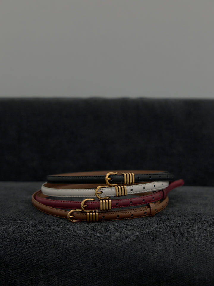 【SET】ベーシックゴールドミニバックルベルト+クロコ調エンボスミニバックルベルト(2set)