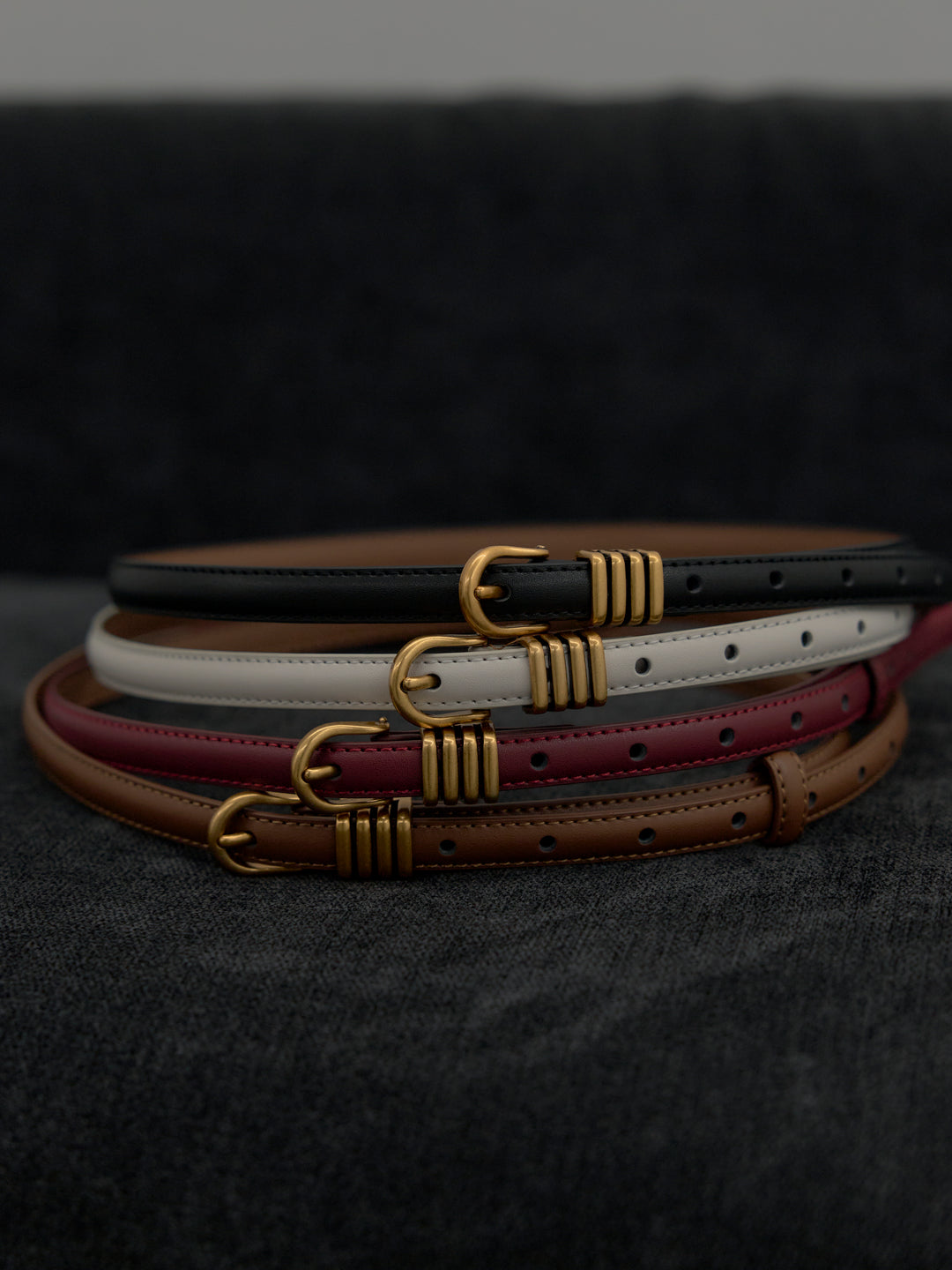 【SET】ベーシックゴールドミニバックルベルト+クロコ調エンボスミニバックルベルト(2set)