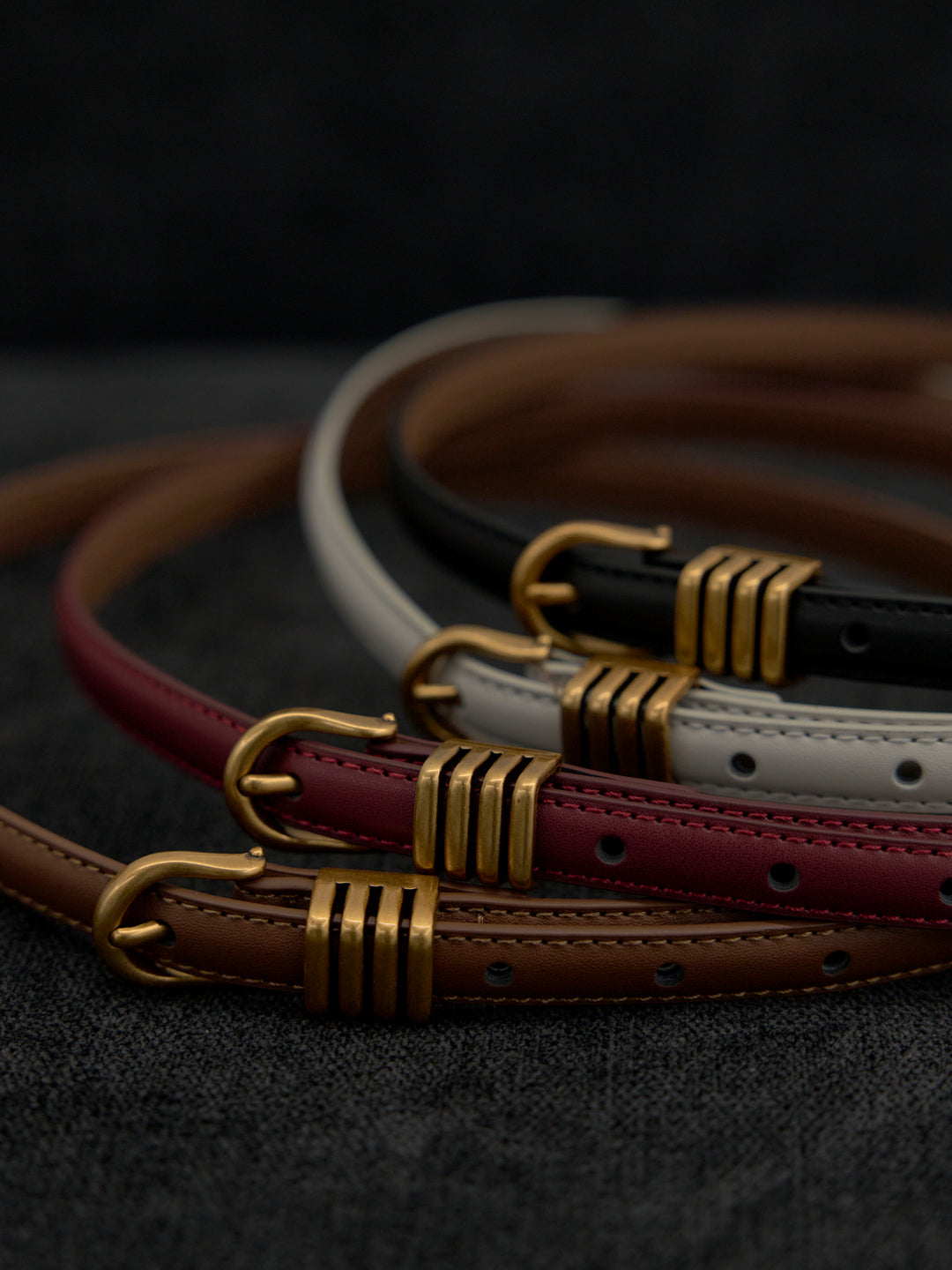 【SET】ベーシックゴールドミニバックルベルト+クロコ調エンボスミニバックルベルト(2set)