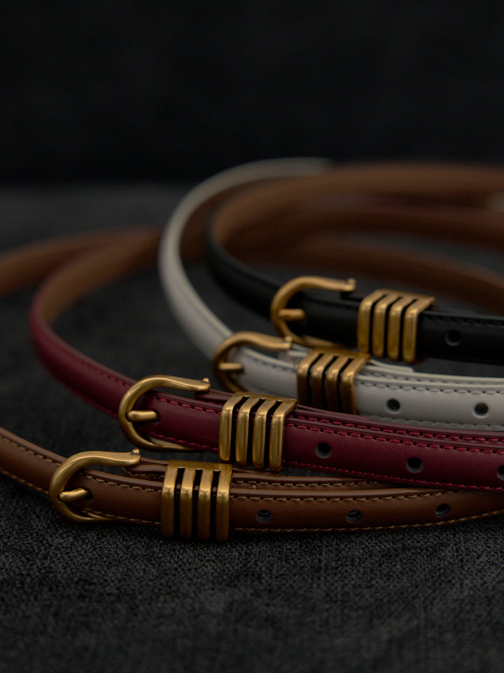 【SET】ベーシックゴールドミニバックルベルト+クロコ調エンボスミニバックルベルト(2set)