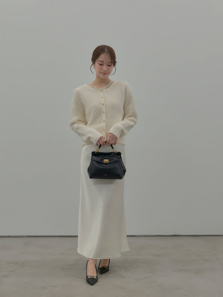 【SET】プードルニットパフスリーブカーディガン+ナローAラインサテンスカート(2set)