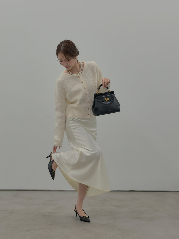 【SET】プードルニットパフスリーブカーディガン+ナローAラインサテンスカート(2set)