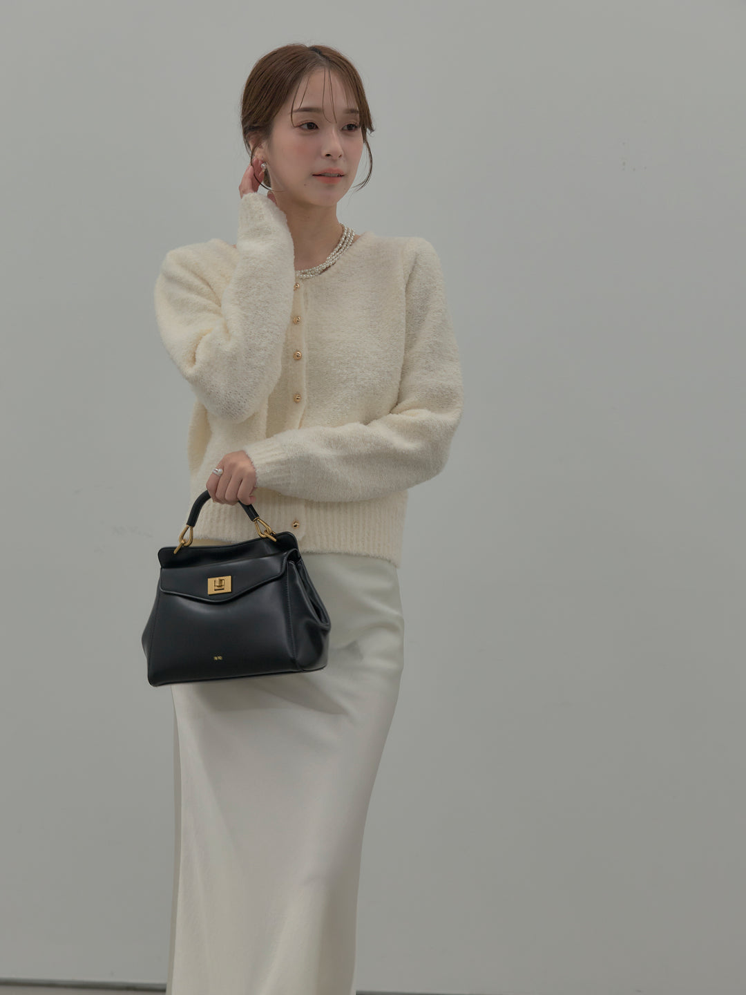 プードルニットパフスリーブカーディガン