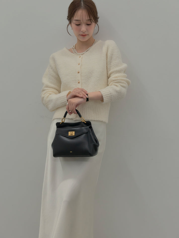 【SET】プードルニットパフスリーブカーディガン+ナローAラインサテンスカート(2set)