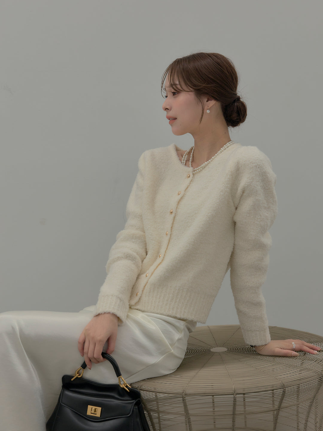 プードルニットパフスリーブカーディガン