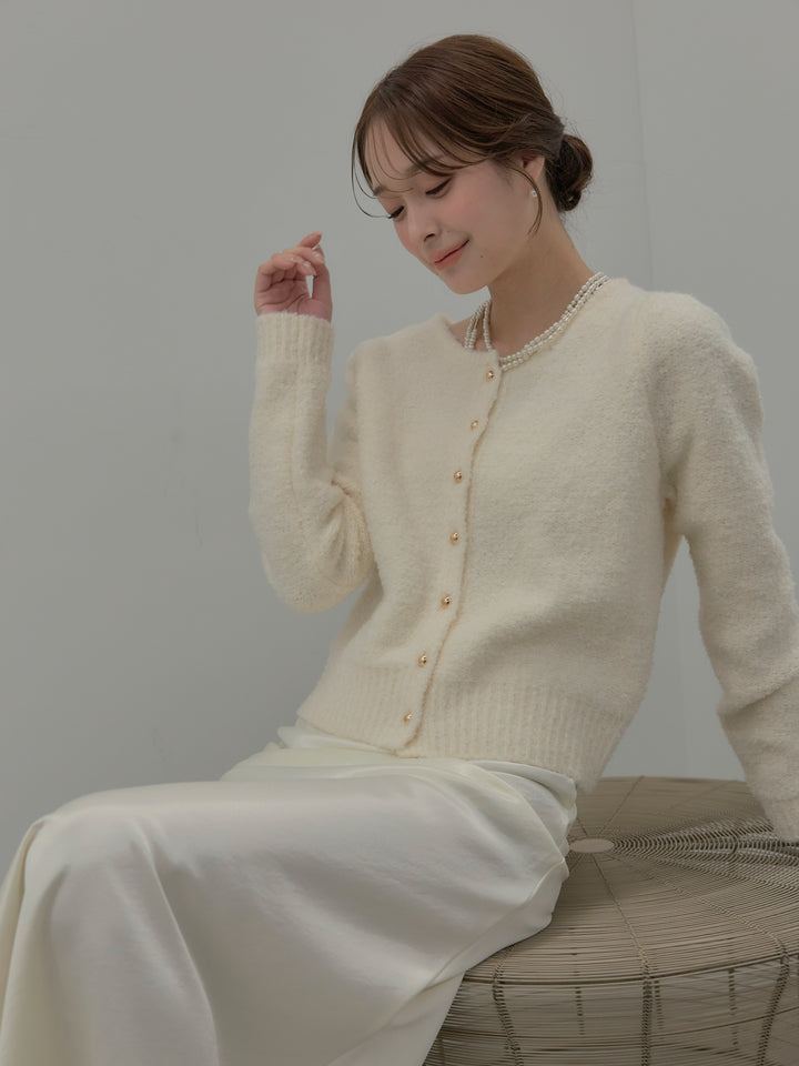 プードルニットパフスリーブカーディガン