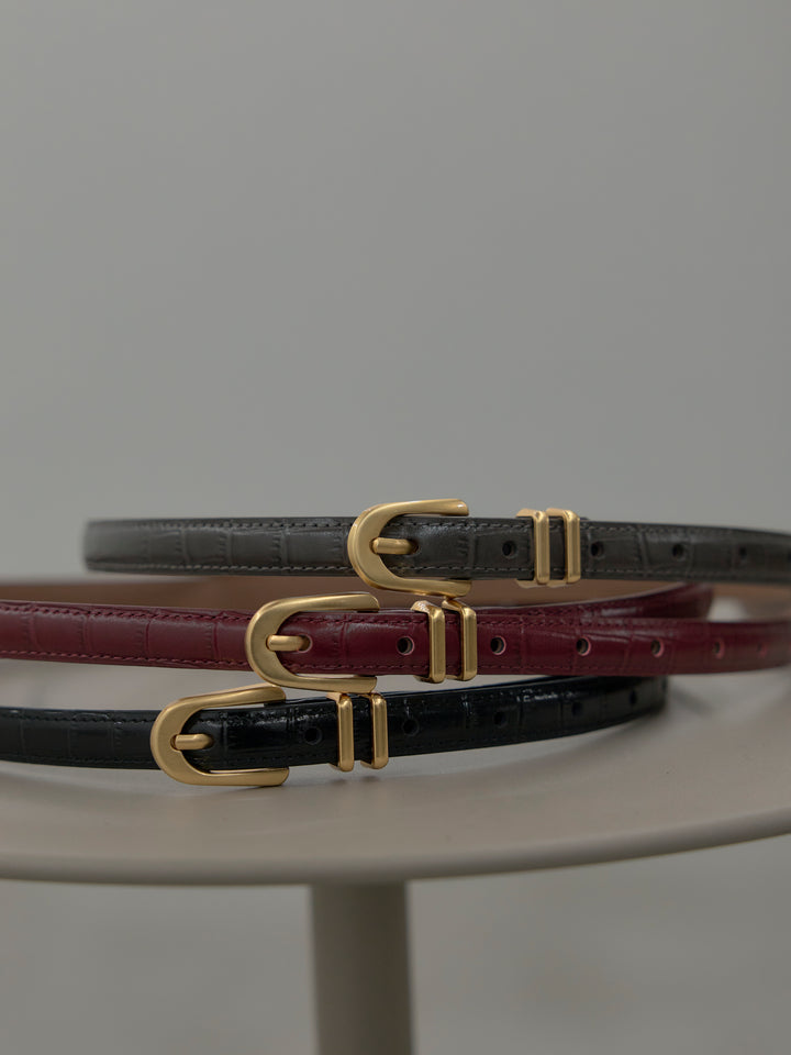 【SET】ベーシックゴールドミニバックルベルト+クロコ調エンボスミニバックルベルト(2set)