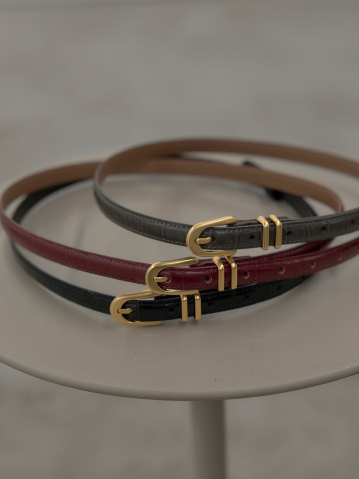 【SET】ベーシックゴールドミニバックルベルト+クロコ調エンボスミニバックルベルト(2set)