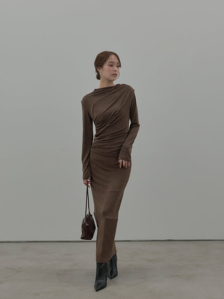 グリッターストーンドレープデザインロングドレス