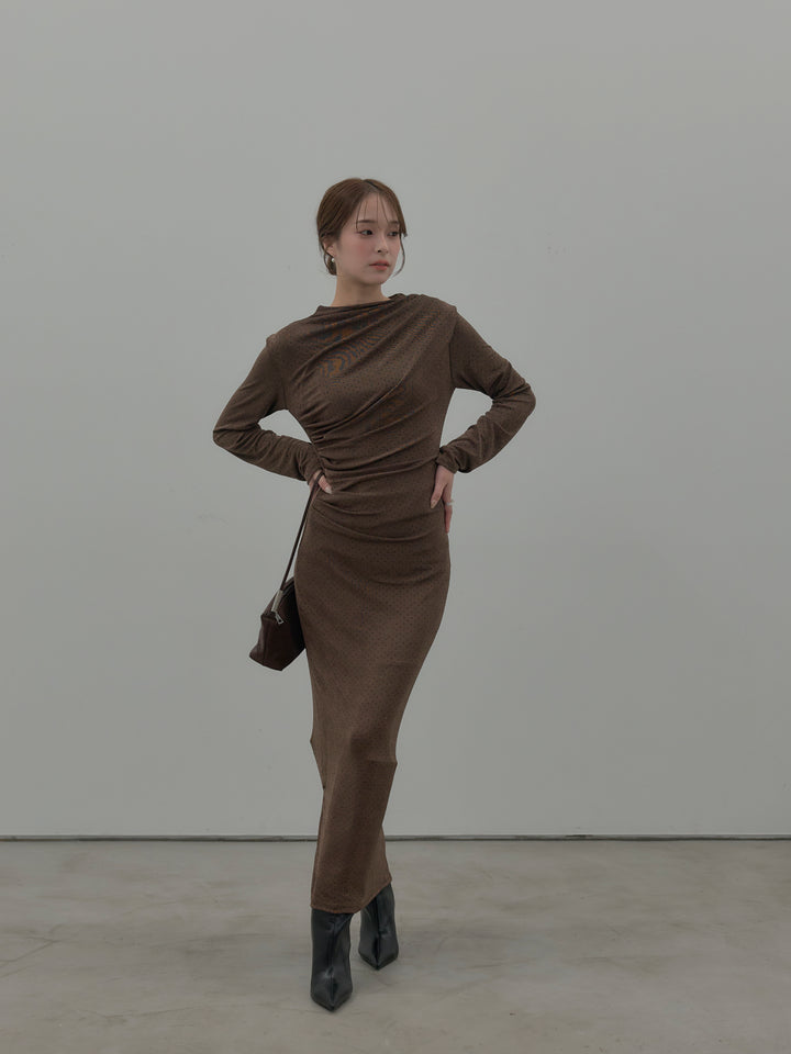 グリッターストーンドレープデザインロングドレス