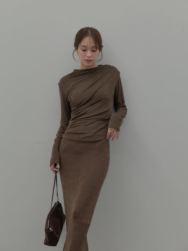 グリッターストーンドレープデザインロングドレス