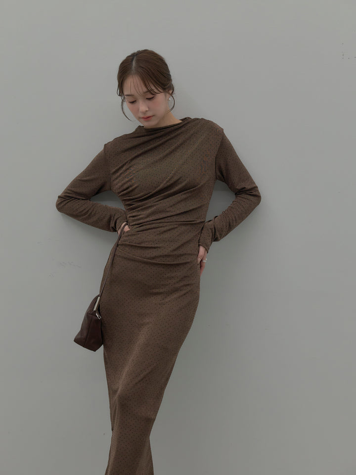 【SET】グリッターストーンドレープデザインロングドレス+モヘアライクオーバーニットカーディガン(2set)