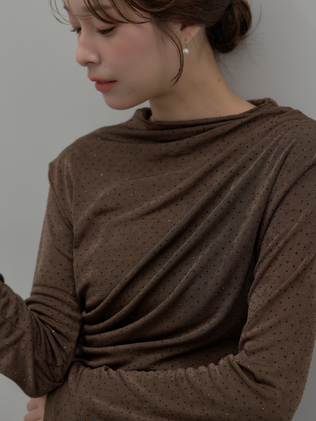 【SET】グリッターストーンドレープデザインロングドレス+モヘアライクオーバーニットカーディガン(2set)