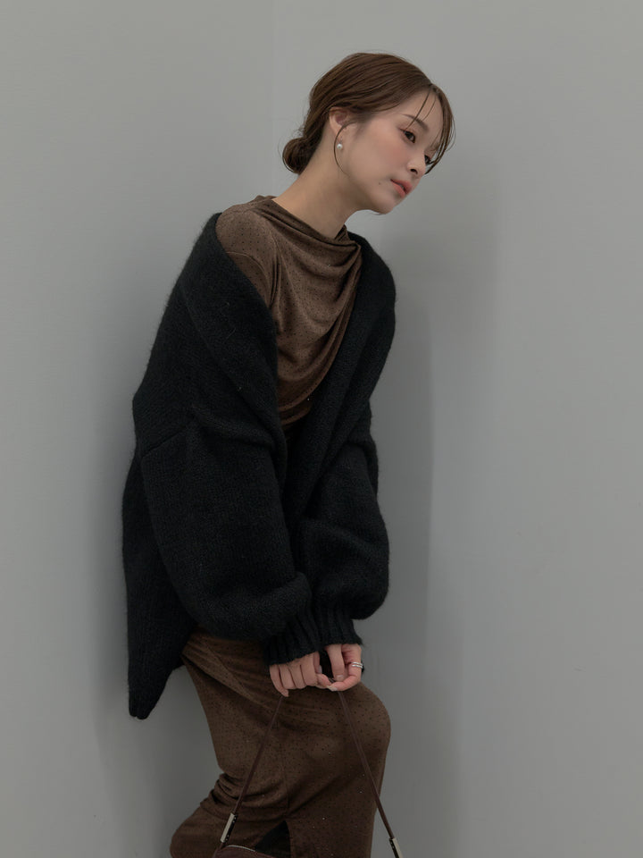 【SET】グリッターストーンドレープデザインロングドレス+モヘアライクオーバーニットカーディガン(2set)