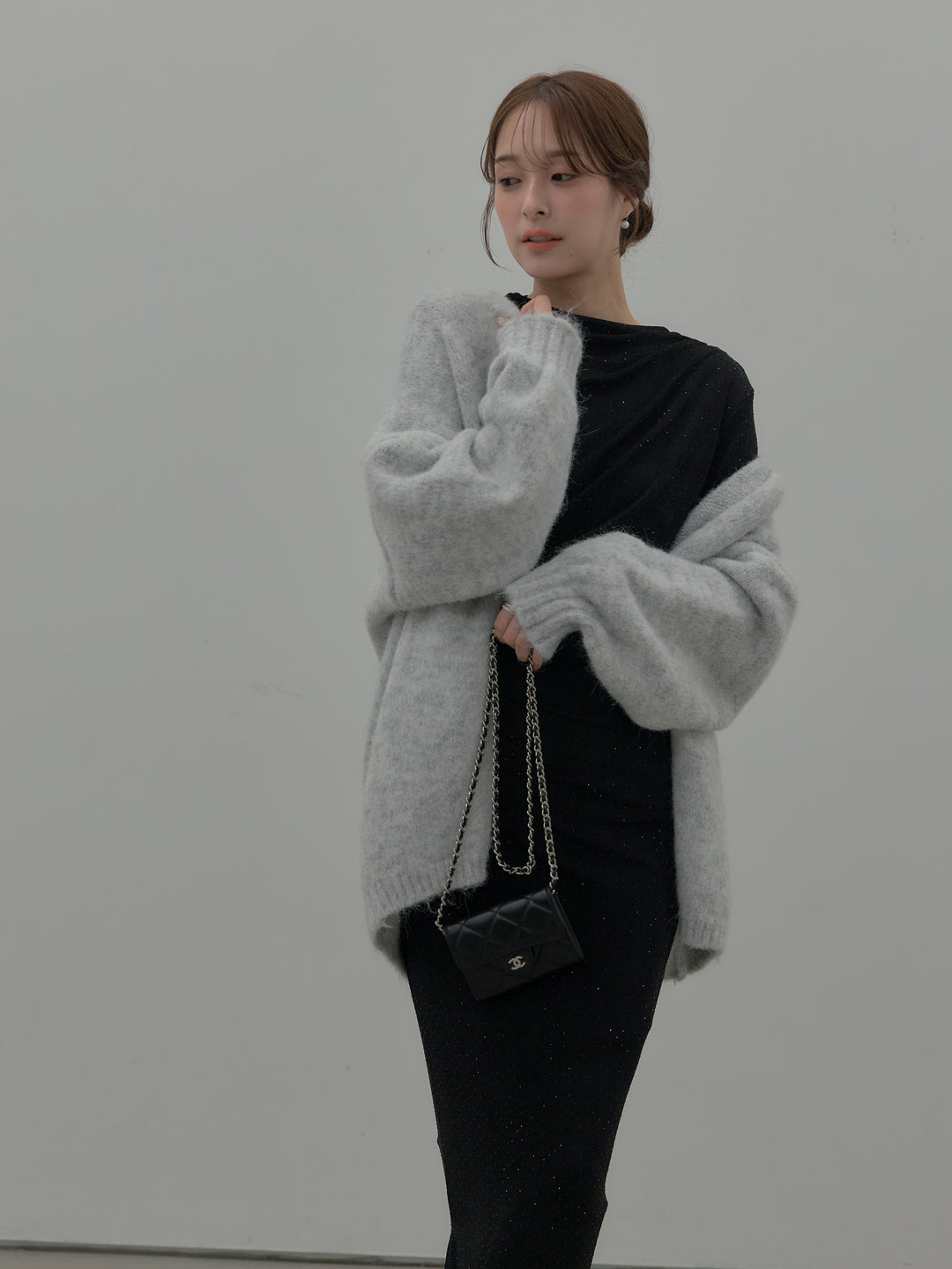 グリッターストーンドレープデザインロングドレス