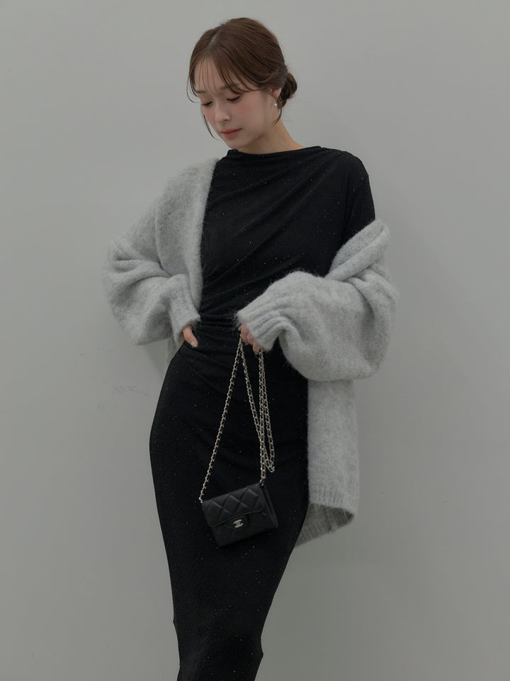 グリッターストーンドレープデザインロングドレス