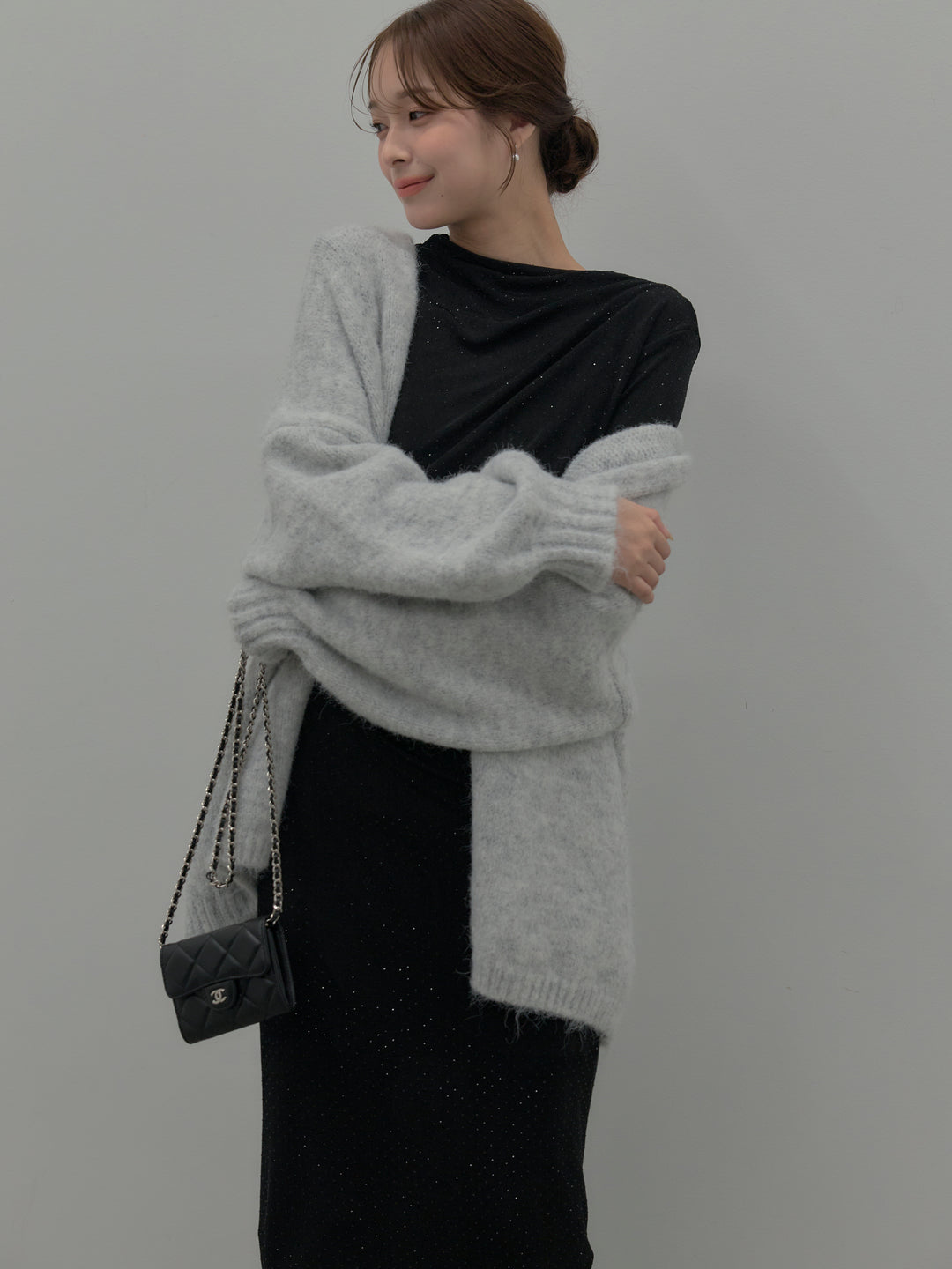 グリッターストーンドレープデザインロングドレス