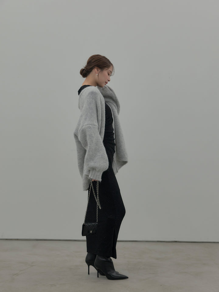 グリッターストーンドレープデザインロングドレス